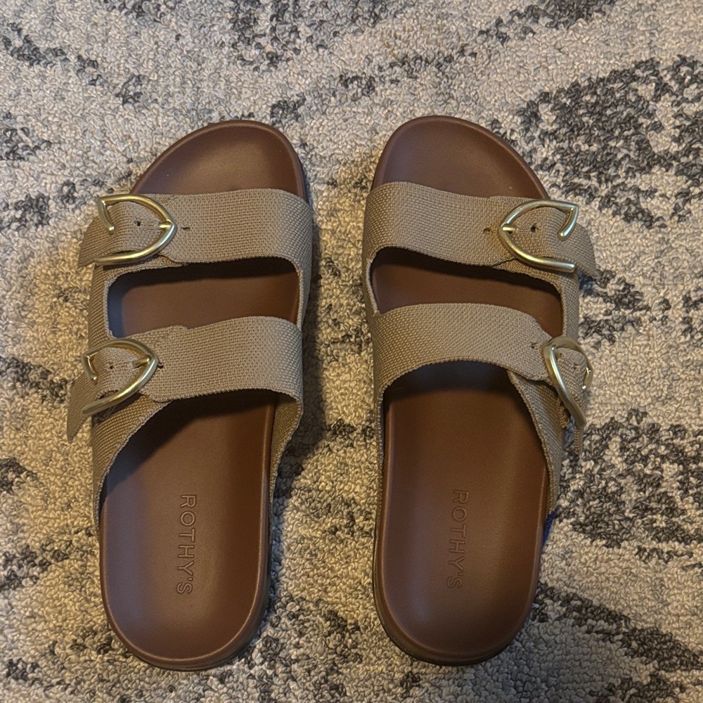 Rothy's Beige Sandals with Gold Accents
